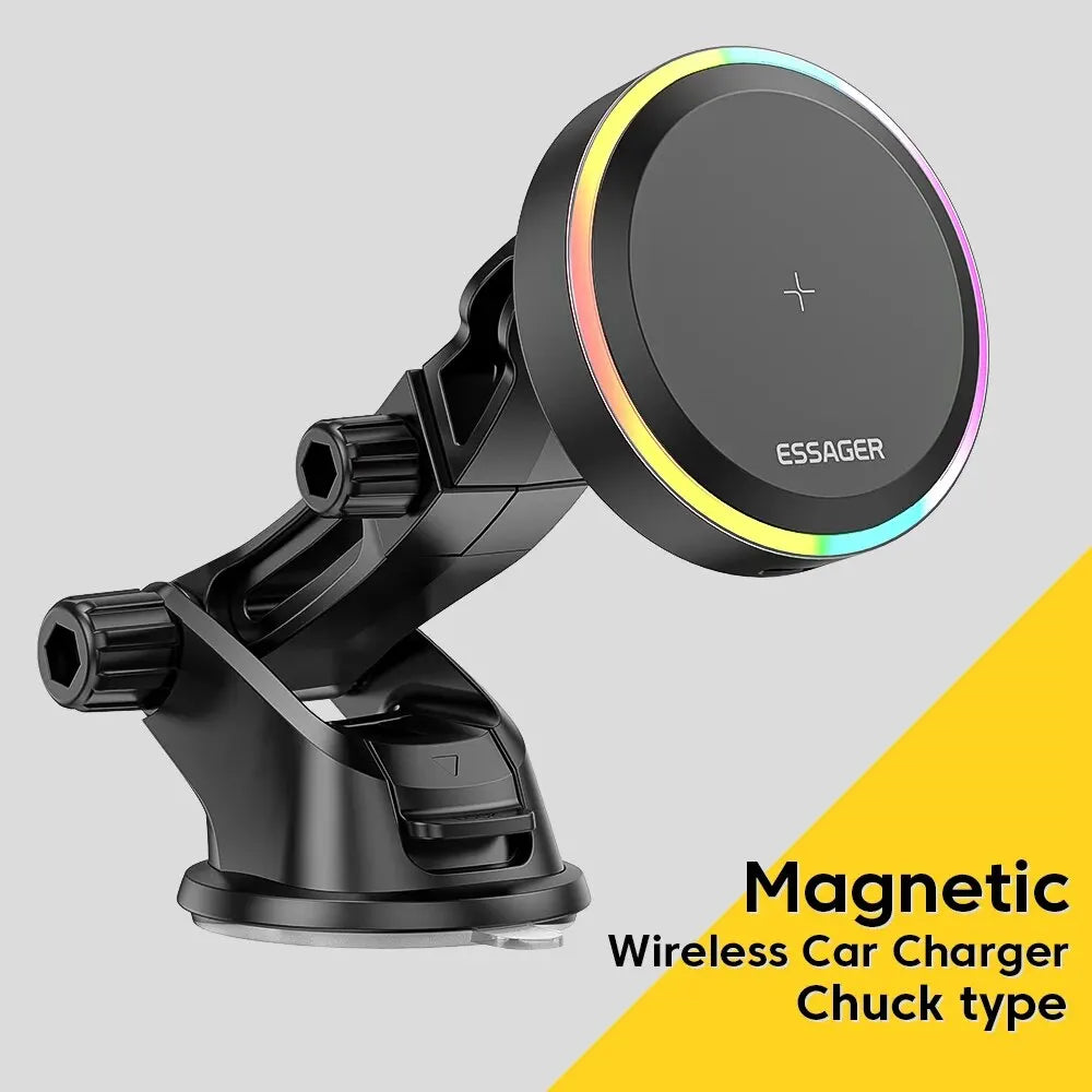 RGB Magnetic Car Phone Holder Qi 15W Wireless Charger Car for Iphone 14 13 Pro Max Samsung Phone Holder Stand