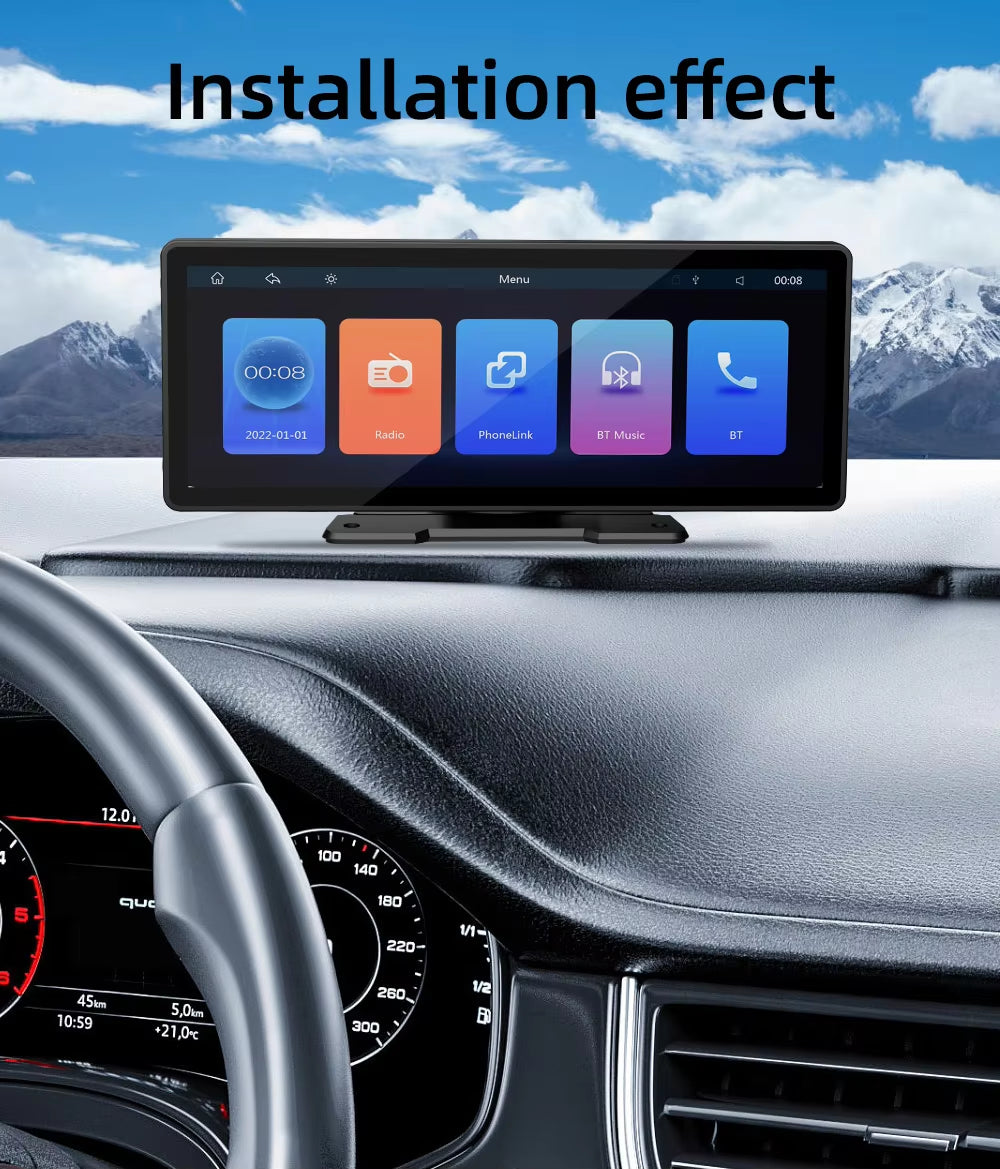 10.26 Inch Portable MP5 Multimedia Video Player Android Auto Wireless Carplay Screen HD Rear Reversing Camera Car Radio