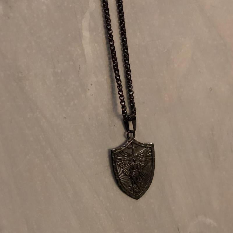 Michael the Archangel Psalm 27:1 Engraved Shield Necklace with Men’S Stainless Steel Chain