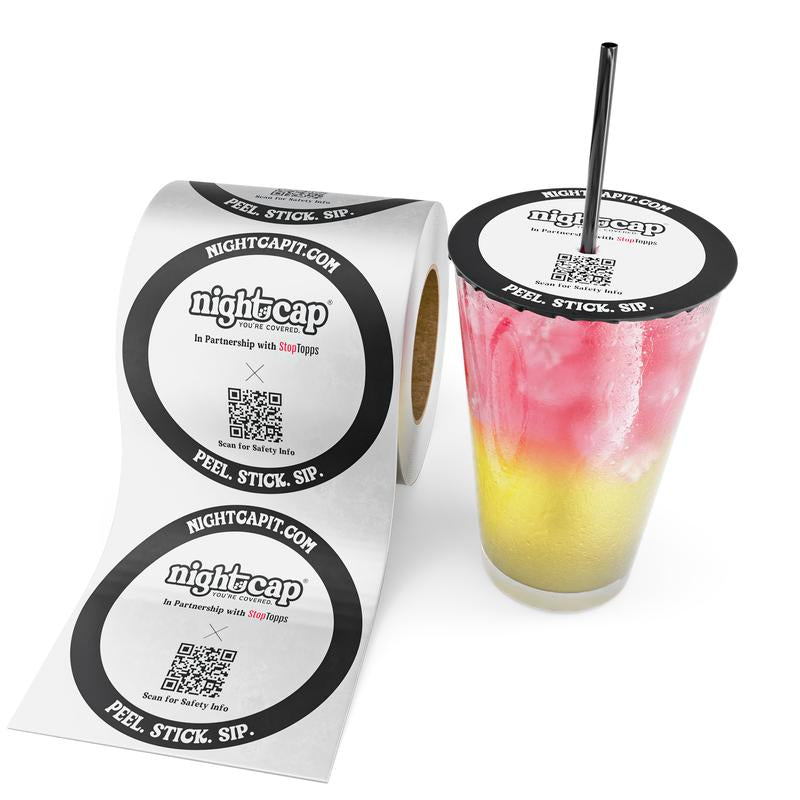 Nightcap Stoptopps Drink Spiking Prevention Sticker - Protect Your Drink - anti Spike Cover - Easy Peel Stick Seal - Disposable Lid for Solo Cup Sized Cups & Glasses