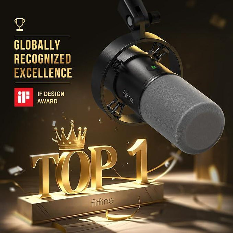 FIFINE K688CT USB/XLR Dynamic Podcast Microphone – Pro Mic Kit with Adjustable Boom Arm, Mute & Monitor for Streaming, Gaming, Vocal & Music Recording Audio, for PC Smartphone Mixer