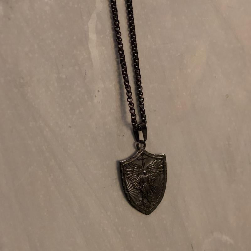 Michael the Archangel Psalm 27:1 Engraved Shield Necklace with Men’S Stainless Steel Chain