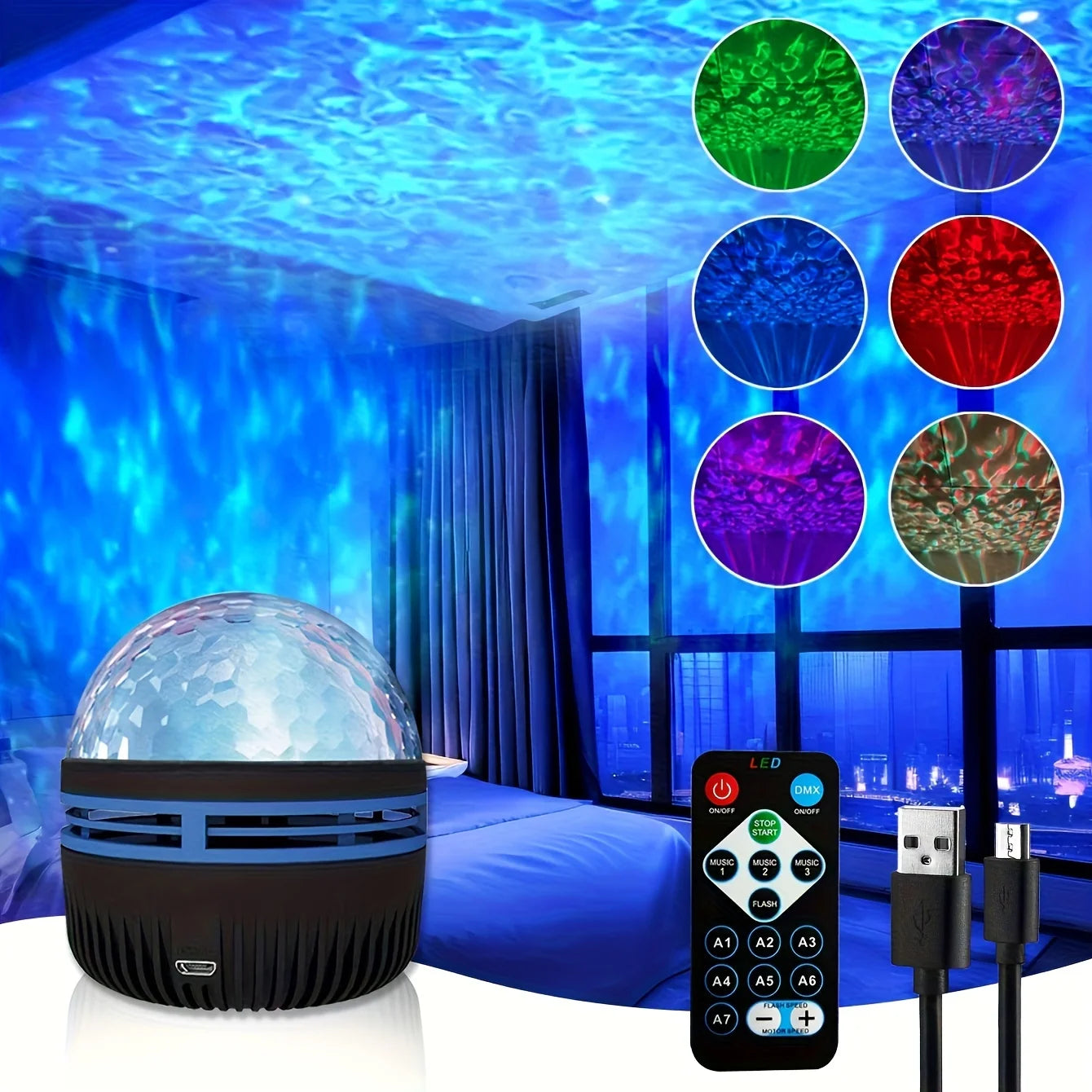 USB Galaxy Projector Aurora RGB 5V Night Lights Auto Rotating Sound Activated DMX Remote Control Home Theater Room Decorations