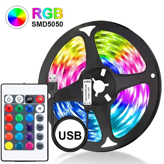 Led USB Strip Light 5M Color Changing 5050 RGB LED Flexible Lights with 24 Keys for Children Gaming Room Home Party TV Backlight