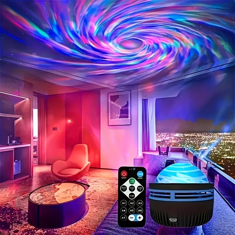 USB Galaxy Projector Aurora RGB 5V Night Lights Auto Rotating Sound Activated DMX Remote Control Home Theater Room Decorations