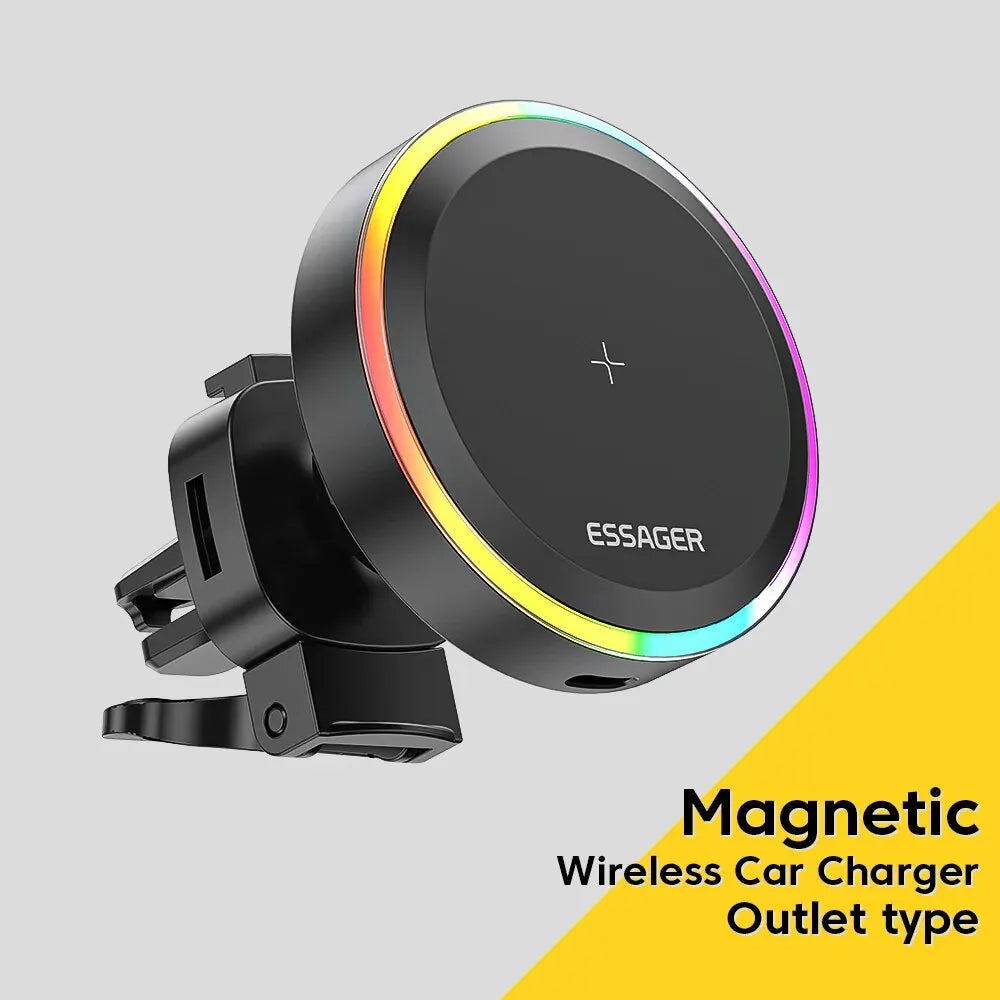 RGB Magnetic Car Phone Holder Qi 15W Wireless Charger Car for Iphone 14 13 Pro Max Samsung Phone Holder Stand