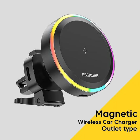 RGB Magnetic Car Phone Holder Qi 15W Wireless Charger Car for Iphone 14 13 Pro Max Samsung Phone Holder Stand
