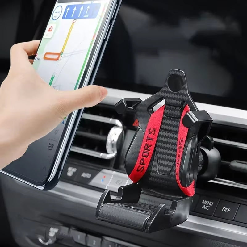 360 Carbon Fiber Pattern Racing Seat Shaped Car Phone Bracket GPS Support for Different Phone Models Air Vent Universal Tools