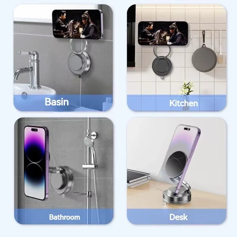 Car Mosuction Cup Magnetic Phone Holder Stand Adjustable Foldable Storage Vacuum Suction Phone Holder Universal for Phone