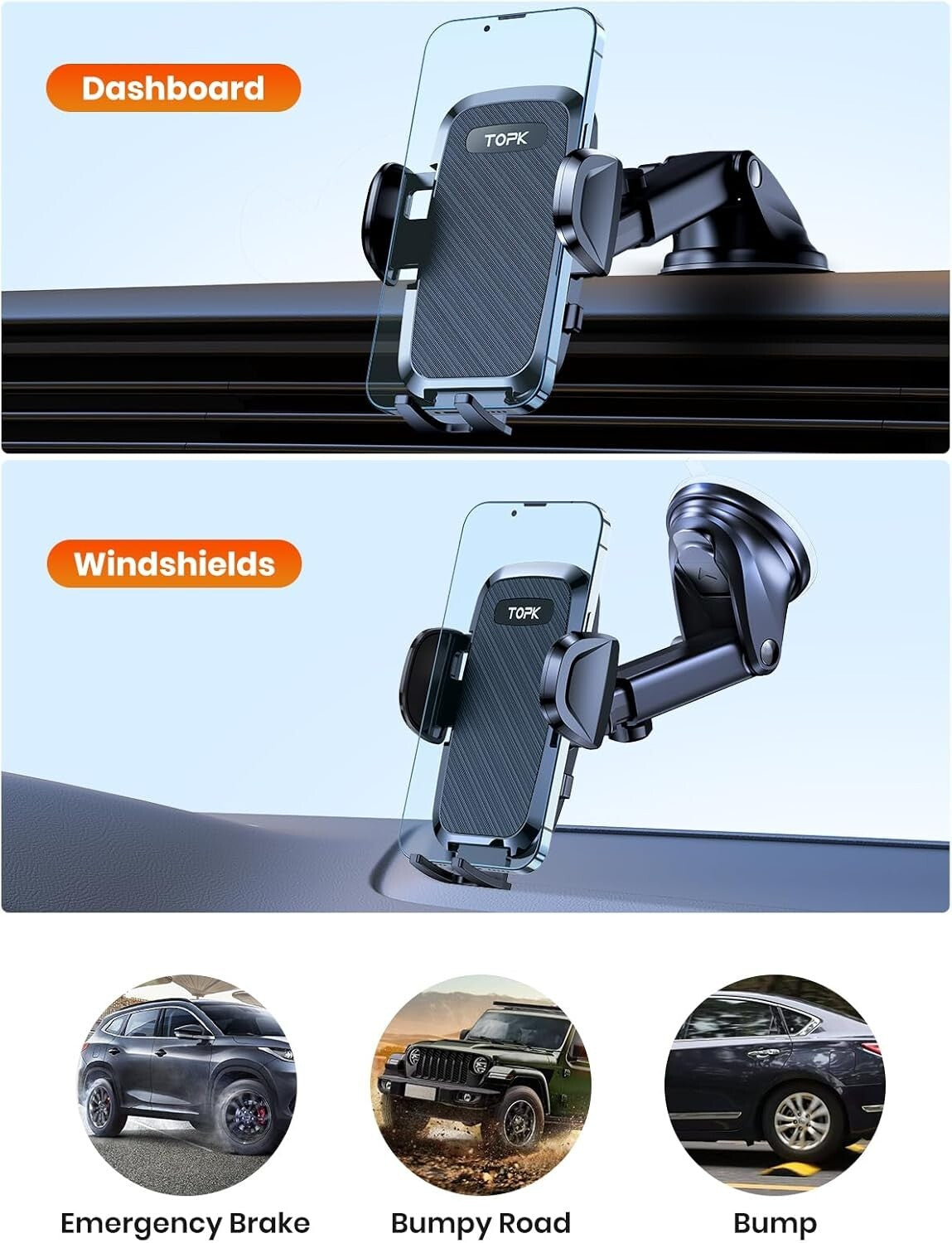 TOPK Car Phone Holder, Phone Holder for Cars Dashboard/Wind