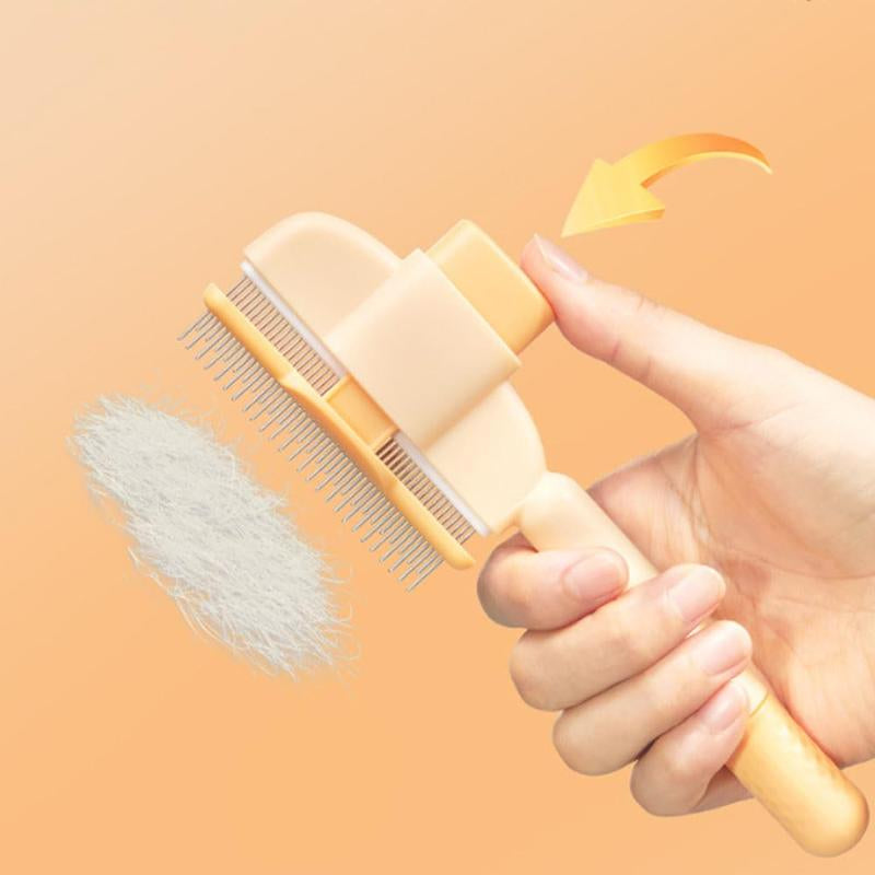 Pet Hair Removal Comb with Release Button for Cats and Dogs, De-Shedding Brush with Long & Short Stainless Steel Teeth for Efficient Hair Removal