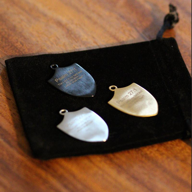 Michael the Archangel Psalm 27:1 Engraved Shield Necklace with Men’S Stainless Steel Chain