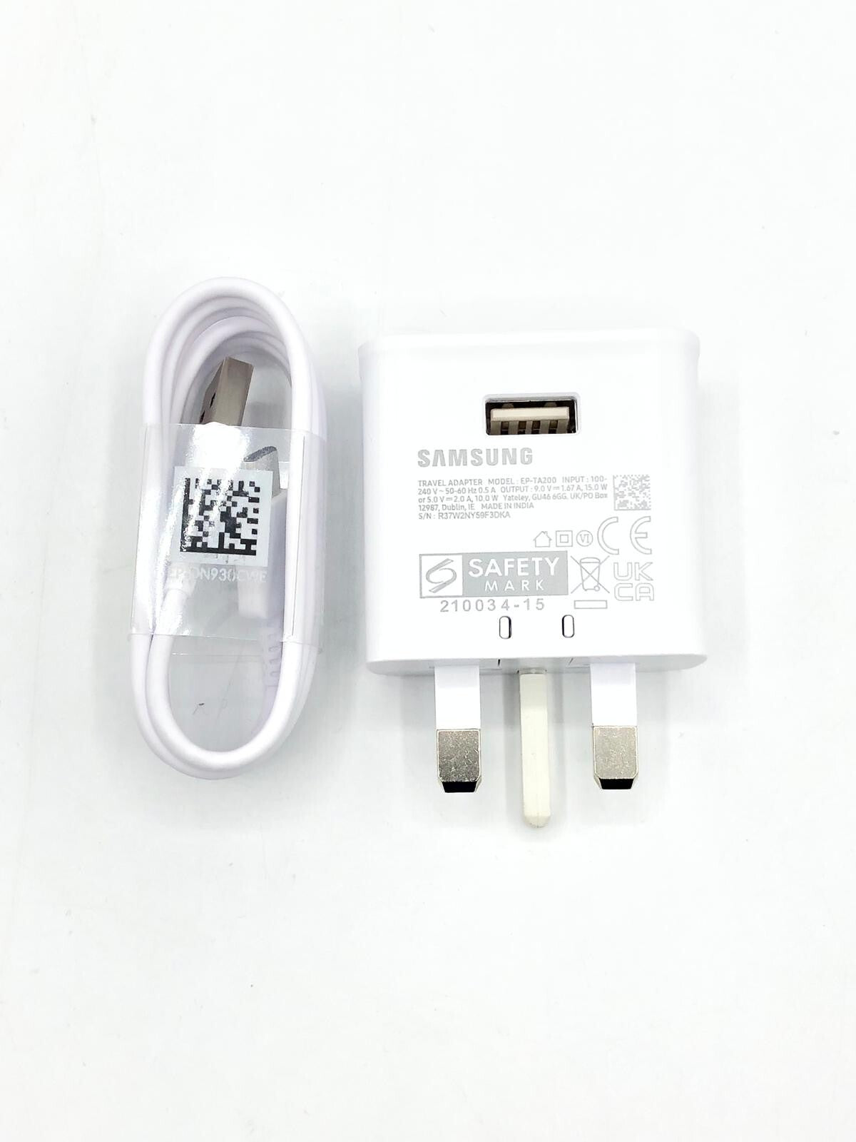 Official Genuine Samsung EP-TA200 UK Main Fast Charger Plug Adapter USB C Cable