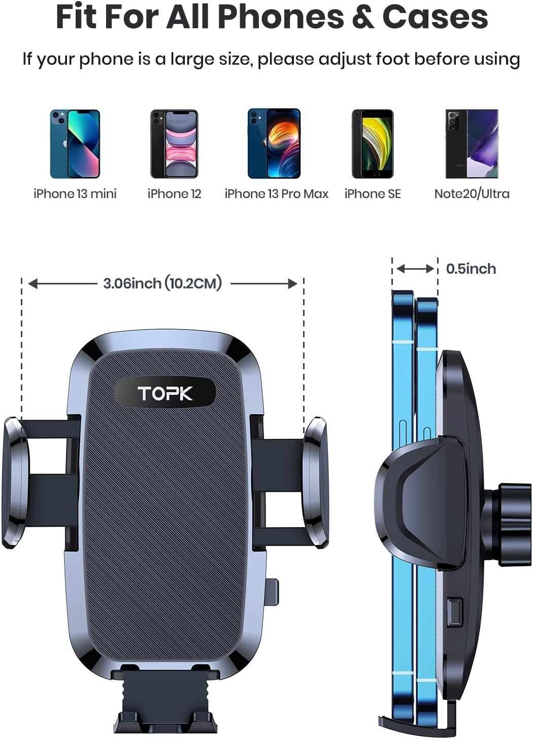 TOPK Car Phone Holder, Phone Holder for Cars Dashboard/Wind