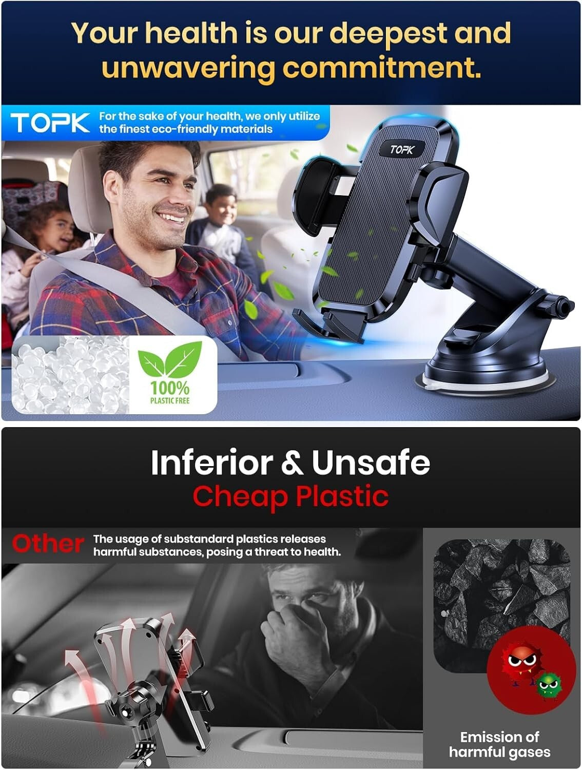 TOPK Car Phone Holder, Phone Holder for Cars Dashboard/Wind
