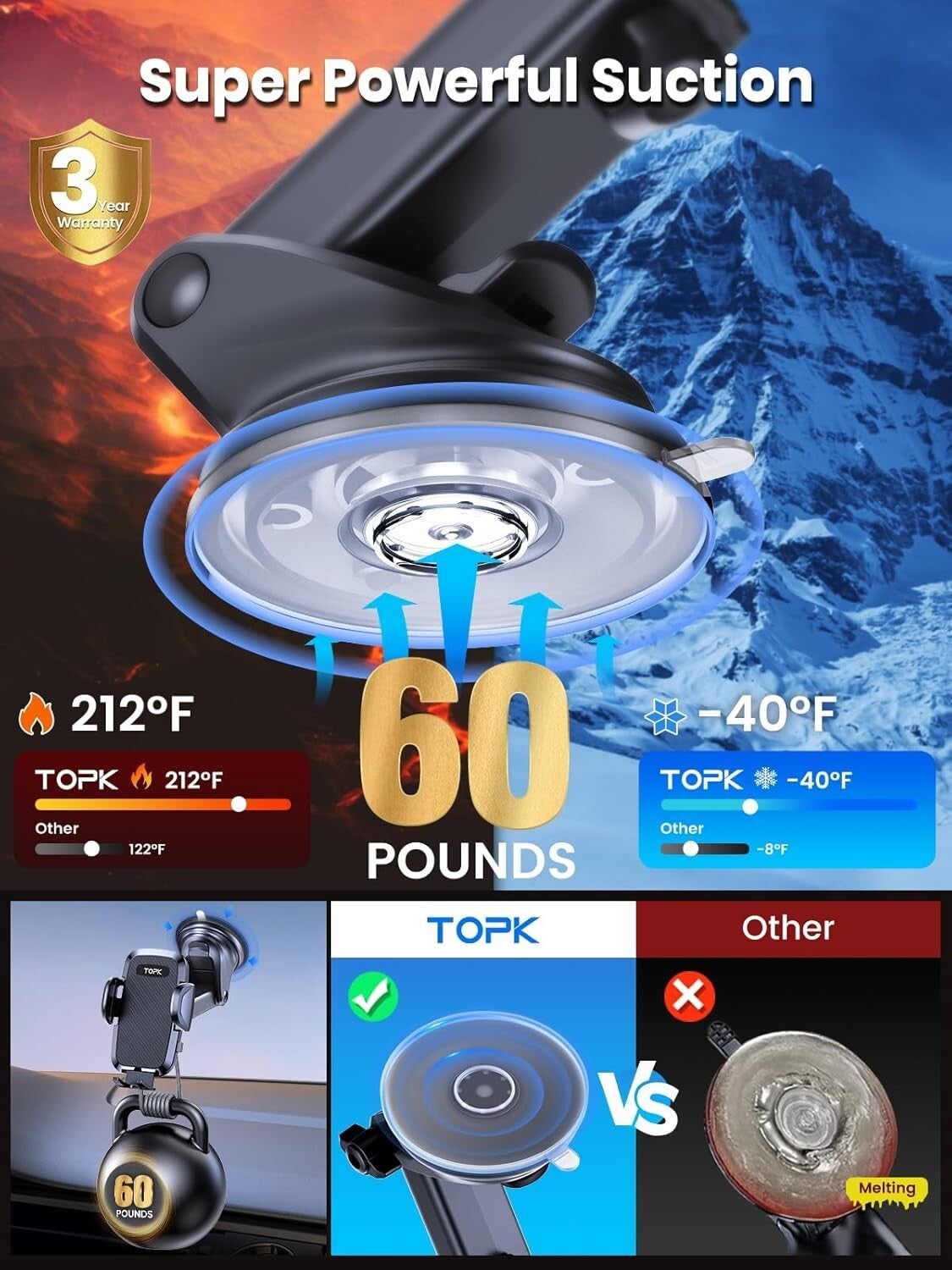 TOPK Car Phone Holder, Phone Holder for Cars Dashboard/Wind