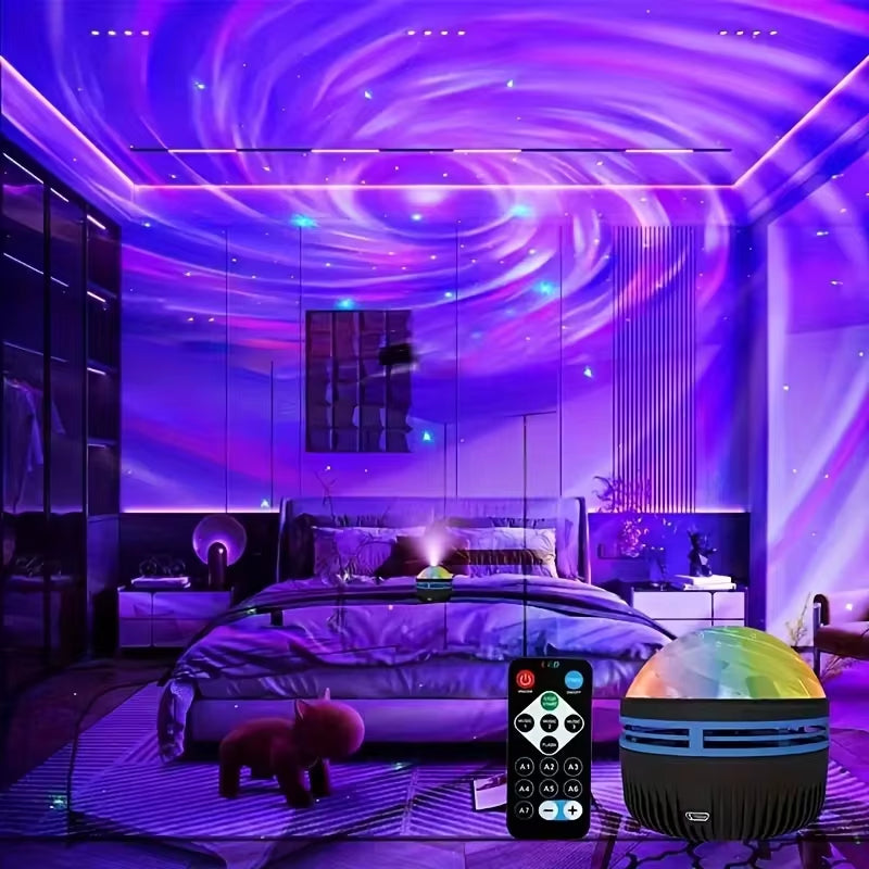 USB Galaxy Projector Aurora RGB 5V Night Lights Auto Rotating Sound Activated DMX Remote Control Home Theater Room Decorations