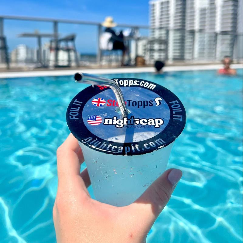 Nightcap Stoptopps Drink Spiking Prevention Sticker - Protect Your Drink - anti Spike Cover - Easy Peel Stick Seal - Disposable Lid for Solo Cup Sized Cups & Glasses