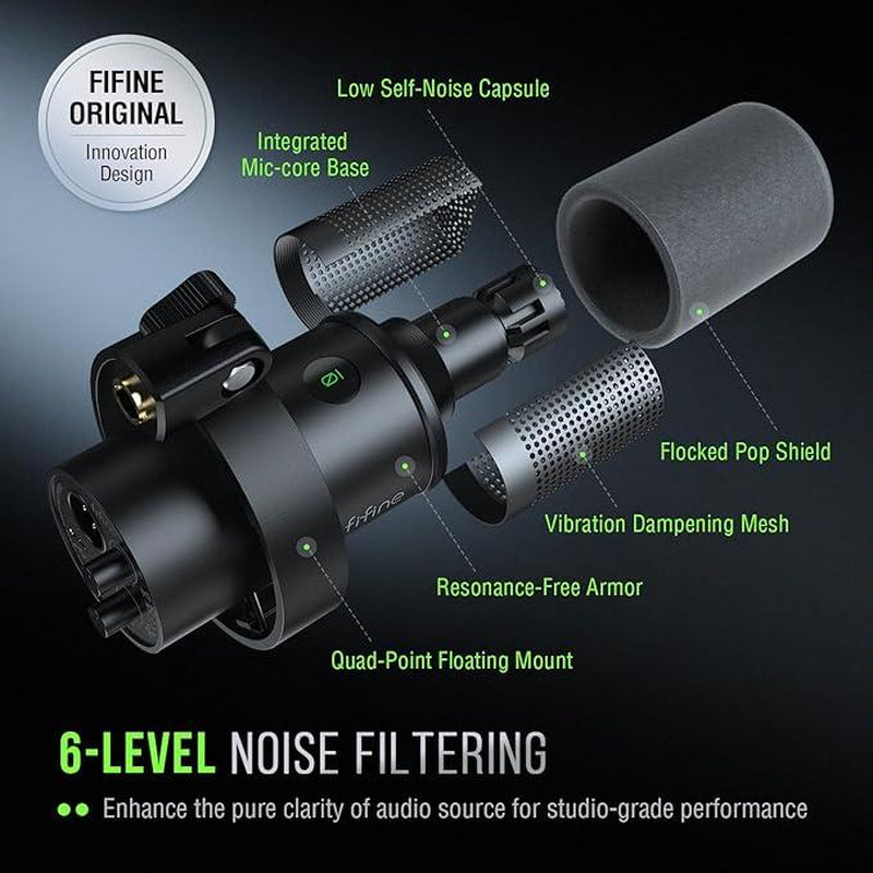 FIFINE K688CT USB/XLR Dynamic Podcast Microphone – Pro Mic Kit with Adjustable Boom Arm, Mute & Monitor for Streaming, Gaming, Vocal & Music Recording Audio, for PC Smartphone Mixer